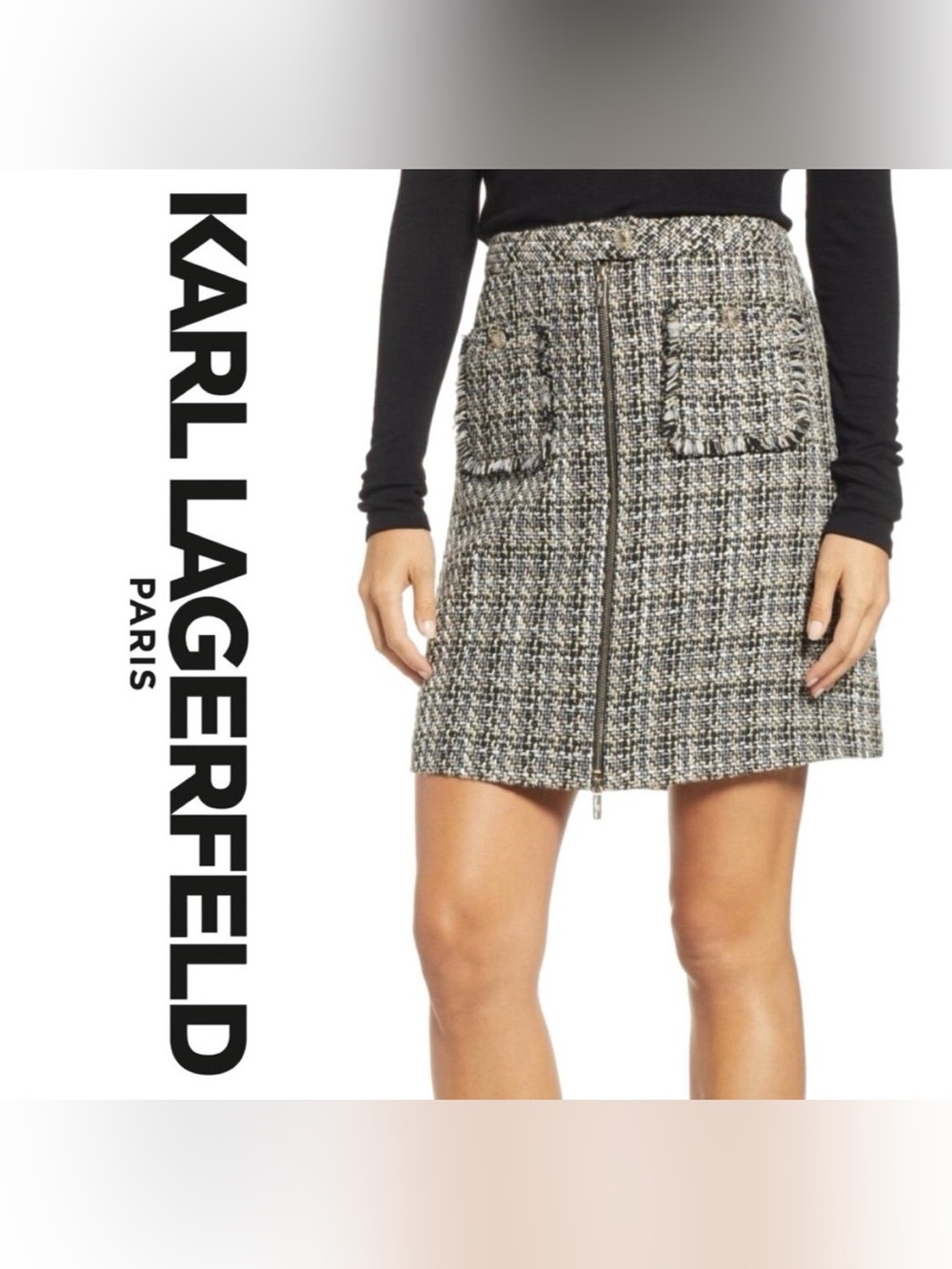 Karl Lagerfeld Paris Boucle Double Pocket Skirt Size 4 PRICE FIRM